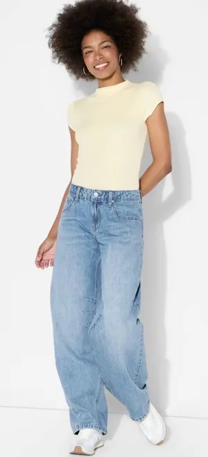 Wild Fable™ Women's Mid-Rise Barrel Jeans - Light Wash plus size 26/32 thumbnail 1