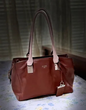 GUESS Brown Tote with Light Pink Handles thumbnail 1