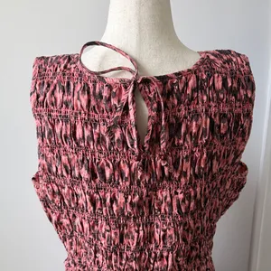 beachlunchlounge Pink and Black Midi Dress Size Large Cotton Smocked Top thumbnail 4