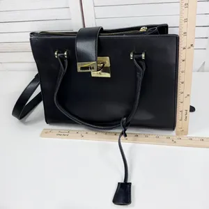 La Terre Multi Compartment Satchel Bag Handbag Purse Black‎ Large thumbnail 9