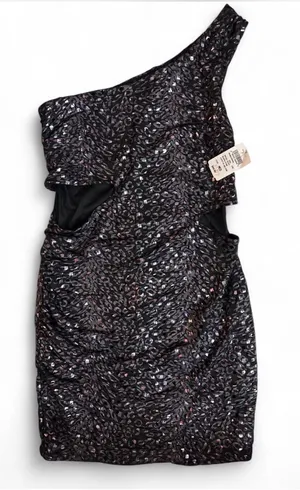Ruby Rox One-Shoulder Black Metallic Leopard Sheath Dress thumbnail 1
