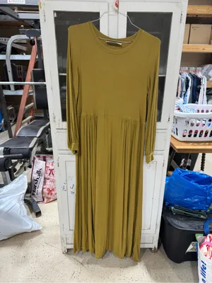 Free People Beach Gold Mustard Long Sleeve Maxi Dress - Casual Draped Hem thumbnail 3
