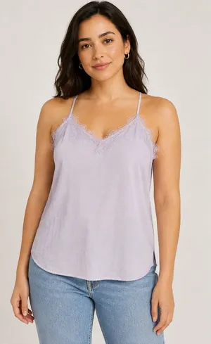 Nine West Women’s Medium Lavender Satin Lace Trim Camisole Tank Top NWT thumbnail 1