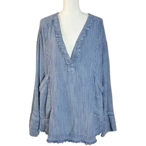 Free People Bohemian By The Shore Tunic Shirt Indigo Stripe Small Coastal thumbnail 8