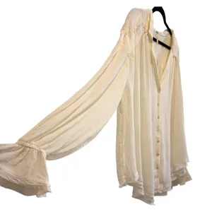 Free People NWT $98 Olivia Ivory Peasant Blouse Button Down V-Neck L thumbnail 3