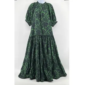 RHODE Aderyn Cotton Linen Tiered Maxi Dress Emerald Savoy Lace Green Black Large thumbnail 4