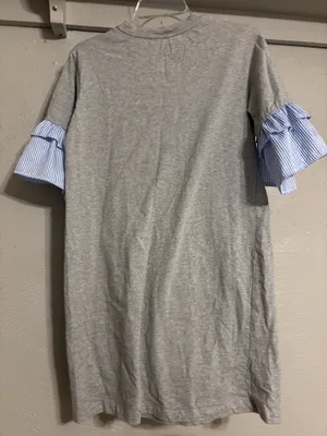 L.N.V. grey ruffle striped sleeved t-shirt dress woman’s size S thumbnail 5