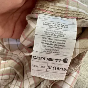 Carhartt Women’s Roll Tab 3/4 Sleeve Button Up Shirt Top Plain in Light Brown XL thumbnail 8