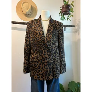 Zara Brown Animal Print Double Button Silky Satin Oversized Blazer Size XS thumbnail 8