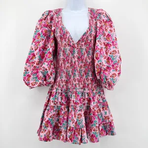 Love the Label M Audrey Smocked Pink Floral Puff Sleeve Tiered Ruffle Mini Dress thumbnail 2