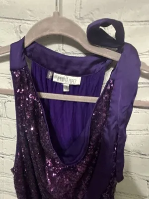 Jennifer Lopez Purple Sequin Halter Top With Side Bow Size M thumbnail 3