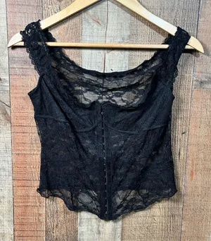 Black Lace Trim Cami Corset Style Size Medium Whimsygoth Grunge Y2K Coquette thumbnail 1
