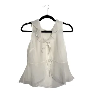 Wilfred Aritzia White Silky Semi Sheer Tie Front Sleeveless Blouse Size Small thumbnail 5