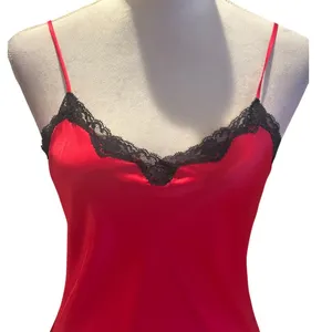 Victoria's Secret Satin Red Slip Dress With Black Lace Trim Side Slit S thumbnail 2