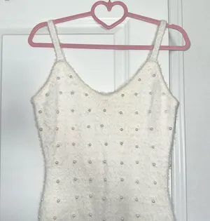 Pink Lily Small Ivory White Embellished Pearl Sweater Holiday Winter Mini Dress thumbnail 4