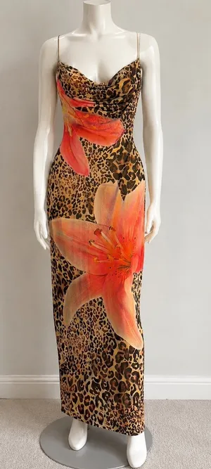 Almost Famous Leopard Maxi Slip Dress with Orange Floral Print thumbnail 1