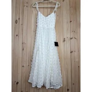 NWT Lulus Darling Flirtation White 3D Floral Applique Tie-Back Midi Dress Sz S thumbnail 2