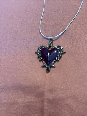 Sterling Silver 925 Heart Pendant Necklace with Purple Stone thumbnail 2
