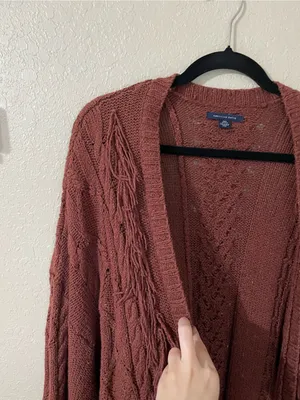American Eagle Fringe Cable Knit Open Front Cardigan Rust Size XS/S Oversized thumbnail 10