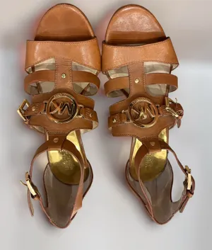 Michael Kors Tan Leather MK Logo Strappy high heels thumbnail 1