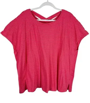 Simple Suzanne Betro Pink White Striped Cap Sleeve Criss Cross Back‎ Shirt Sz 3X thumbnail 1