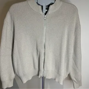 Hudson Gray Women's Zip-Up Cardigan Crop Sweater Light Gray size M pockets thumbnail 1