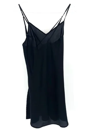 Sam Edelman Black Silky Satin VNeck Cross Tank Top Nightgown Slip Dress thumbnail 2