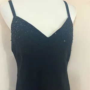 Evan Picone Vintage Y2K Black Slip Dress Beaded 10 thumbnail 2