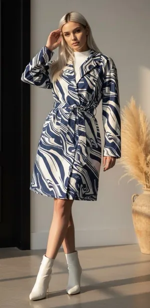 International Concepts NWT Ade Samuel abstract blue white belted trench coat sz XL thumbnail 1