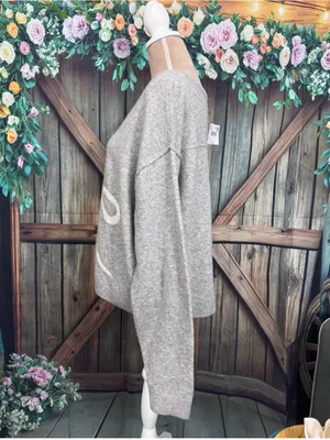 American Eagle Heather Grey Coquette Bow V-Neck Sweater Womens Size Large New thumbnail 7