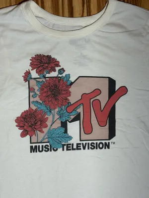 Pink/red MTV with floral Graphic White T-Shirt thumbnail 2