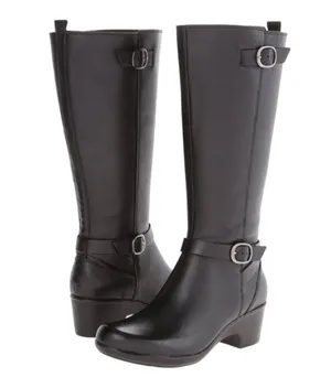 Clarks Malia Poplar Extended Calf Riding Boots Black Leather Heeled Boots Size 8 thumbnail 2