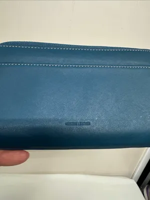 mundi Teal Leather Zip Wallet with White Stitching thumbnail 2