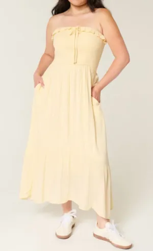 Hollister Cream Smocked Strapless Ruffle Maxi Dress size XXL P thumbnail 1