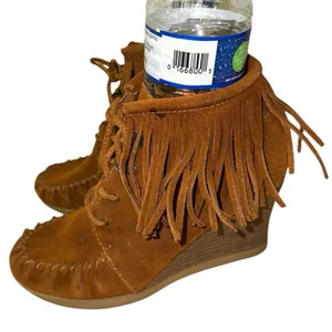 Minnetonka‎ Brown Suede Fringe Wedge Ankle Boots Size 8 thumbnail 6