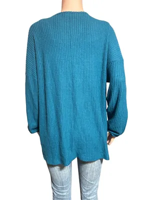 Zenana V-neck knit long sleeve waffle pullover top XL thumbnail 5
