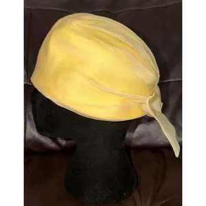 Vintage 1960s Yellow Turban Hat Pleated Mod Bow Back Union Made USA Retro Women thumbnail 3