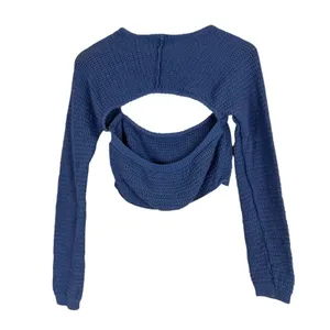 Free People Beach Love Me Long-Sleeve Fauxchet Top Womens M Blue Clean Girl thumbnail 4