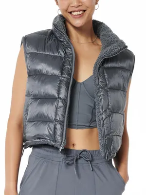 Hollister Gilly Hicks Sherpa-Lined Reversible Vest NWT Blue Grey Shine Large thumbnail 4