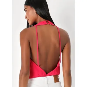 NWT‎ Lulus Fuchsia Pink Plunging Halter Neck Bodysuit L Party Holiday Resortwear thumbnail 4