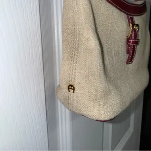 ETIENNE AIGNER Shoulder Bag Mini Linen Burgundy Leather 90’s Y2K Vintage thumbnail 3