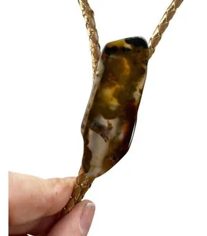 *Vintage Natural Stone Agate Bolo Tie Brown Gold Cord Western Ranch Cowboycore thumbnail 1