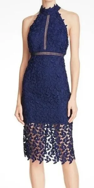 Bardot navy blue Gemma lace floral embroidered halter cocktail dress size‎ small thumbnail 1