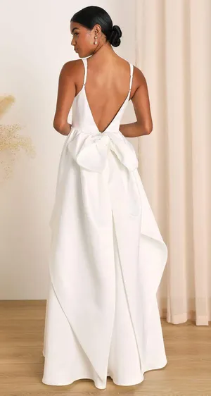 Ivory Backless A-Line Bow Maxi Dress Wedding/Graduation thumbnail 2