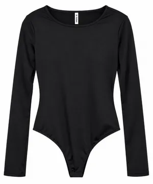 NWT Halara Round Neck Long Sleeve Bodysuit Size large Black Bodycon Stretch Fit thumbnail 1