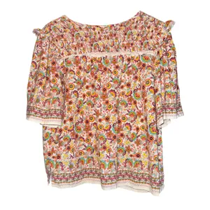 Democracy Boho Hippie Smocked Top Women's Large Floral Ruffle Vacation‎ Beach thumbnail 5