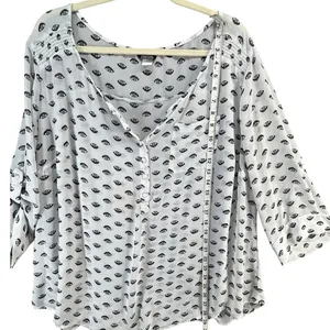 Torrid Ivy Eye Blouse Womens 3X White Black Chiffon Roll Tab Sleeve Mystical Top thumbnail 8