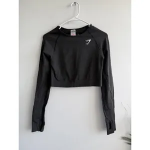 Gymshark Vital Seamless‎ Long Sleeve Crop Top Black Marl Thumbholes B1A3D Medium thumbnail 2