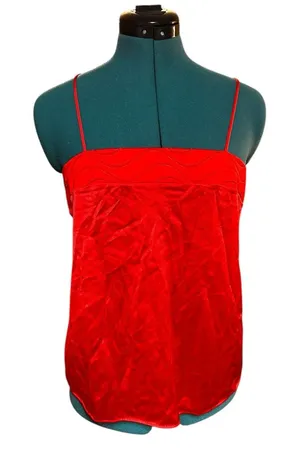 Vintage JCPENNY Nylon Camisole Slip Tank Top Small Red Square Neck Made in thumbnail 1