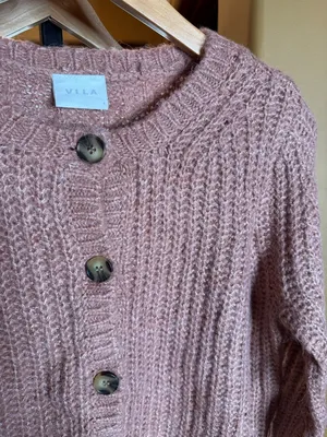 VILA Rose Pink Chunky Knit Cardigan Sz Small Button Front Cozy Textured Sweater thumbnail 7